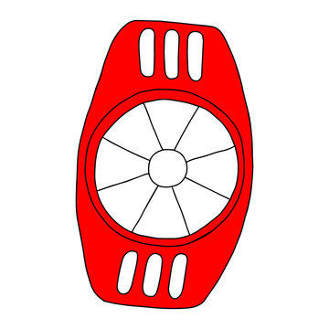 recommend clip art: Red hand drawing outline flat vector illustration of one apple cutter isolated on a white background