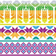 Colorido patrón textil étnico típico de Guatemala, con aves y flores de la cultura Maya. Ideal para imprimir, decorar o usar como fondo de diseño. 
 - obrazy, fototapety, plakaty