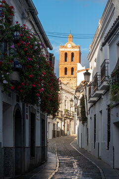 View of Calle Jerez, a beautiful street in the town of Zafra, in the province of Badajoz, Extremadura, Spain