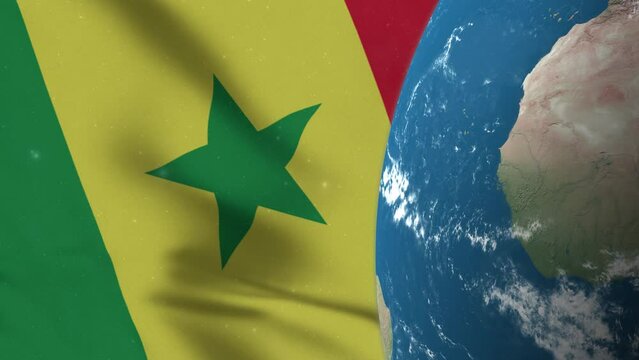 Senegal Flag and Senegal Map on Earth Globe