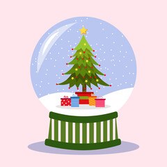 Vector Christmas snowball globe in flat style