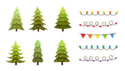 set of christmas trees and lights