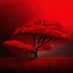 Fensteraufkleber Baum im roten Nebel © AiCreatorArt