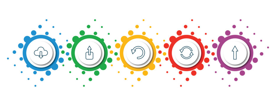 editable thin line icons with infographic template. infographic for user interface concept. included download data, export button, reload webpage, refresh button, pointing up arrow icons.