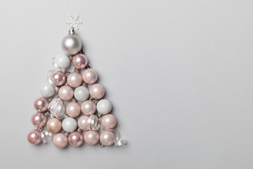 Christmas tree made of bauble decoration, top view