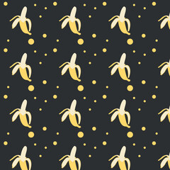 Pattern with bananas on a dark background. Bananas on a black background. Pattern Vector illustration