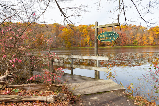 The start of the Bergmann boardwalk at Teatown Reservation in Westchester County, New York