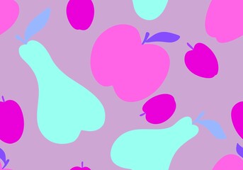 Cartoon fruit harvest seamless apples and pears and plums pattern for wrapping paper and fabrics and linens