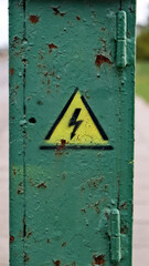 Antique lightning switchboard on a yellow background