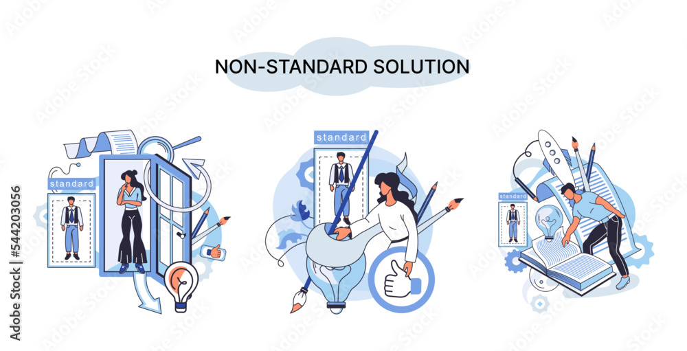 Poster non standart solution solving problem metaphor, answer to question or creativity idea innovation hel