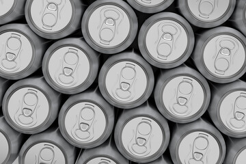 Group of aluminum beer or soda can for mini refrigerator on white background