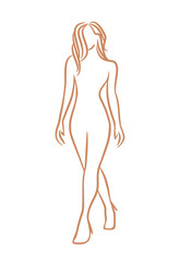 Brown female abstract silhouette drawing.Stylized fashion girl stencil vector illustration.Body feminine curves of beautiful lady.Pretty woman.Logo for clothing,beauty salons,healthcare.Spa.DIY.