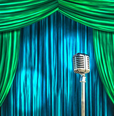 Classic Microphone with Colorful Curtains