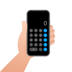 Button with black calculator smartphone. Mobile app interface. Phone display. Mobile phone smartphone device gadget. Vector stock illustration.
