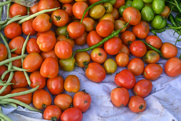 tomatoes in a market. kinds of vegetables sold in traditional markets. 