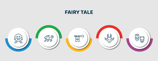 editable thin line icons with infographic template. infographic for fairy tale concept. included monster, chimera, fanfare, faun, antagonist icons. - obrazy, fototapety, plakaty