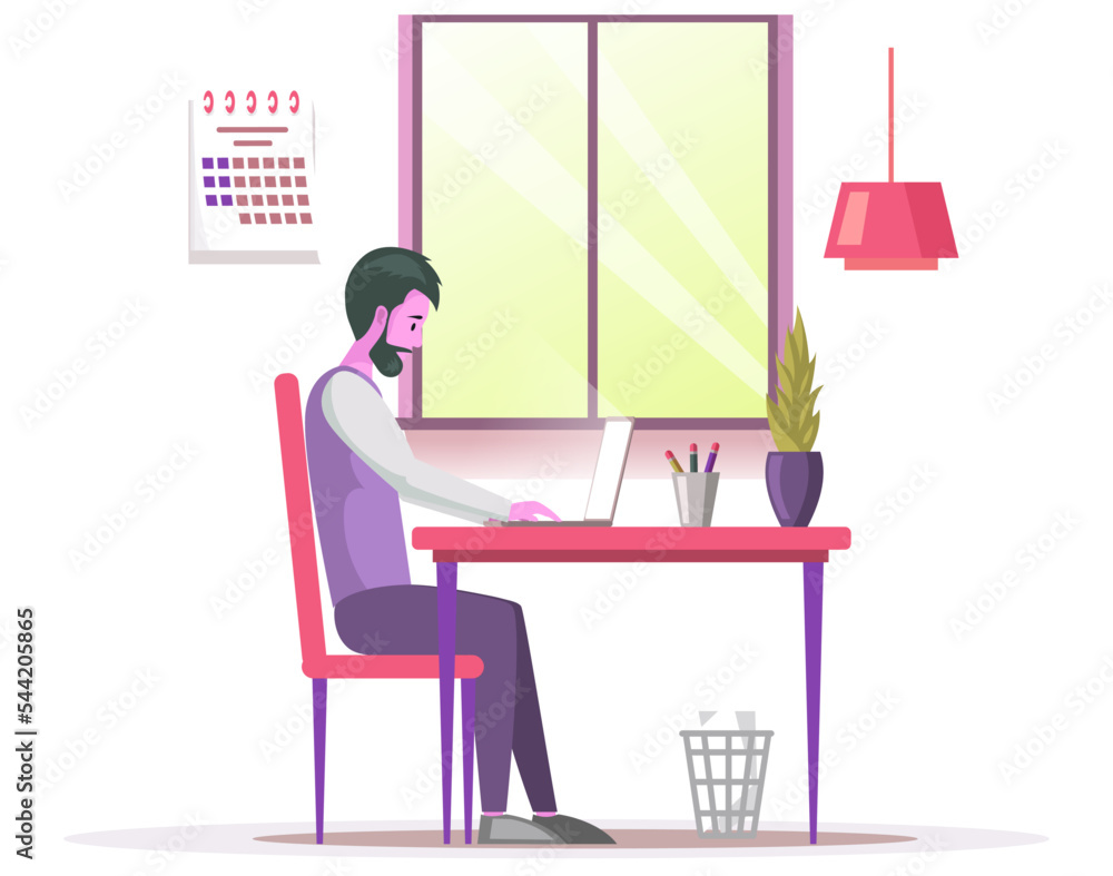 Aufkleber man working with computer. freelance or internet job concept. businessman sitting at table with lapt