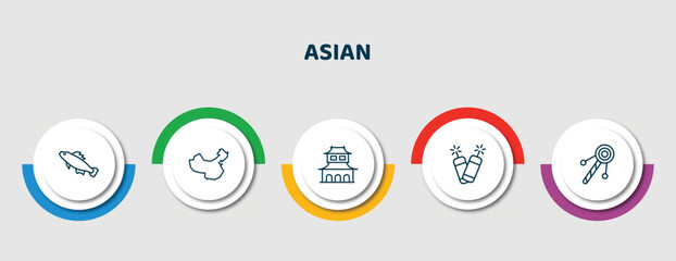 editable thin line icons with infographic template. infographic for asian concept. included carps, china, dojo, firecrackers, bolang gu icons.