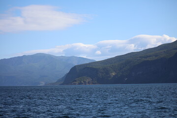 The coast of Shiretoko Peninsula as seen from a sightseeing boat