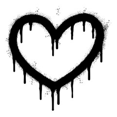Spray Painted Graffiti heart icon isolated with a white background. graffiti love icon with over spray in black over white. Vector illustration.