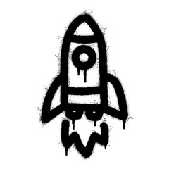 Spray Painted Graffiti Rocket icon Sprayed isolated with a white background. graffiti Rocket symbol with over spray in black over white. Vector illustration.