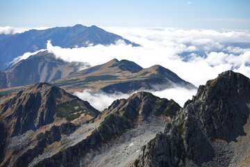 beautiful mountain ridge and sea clouds in Tateyama mountain, Toyama, Japan
