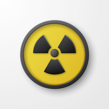 Vector Yellow Warning, Danger Radiation Sign, Button Badge Icon Isolated. Nuclear Power Station, Radioactive Warning Symbol. Circle, Round Dangerous Sign. Design Template. Top View