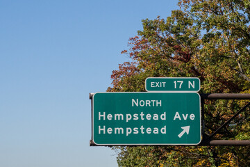 exit sign on the Southern State Parkway on Long Island, New York for 17 N North Hempstead Ave...