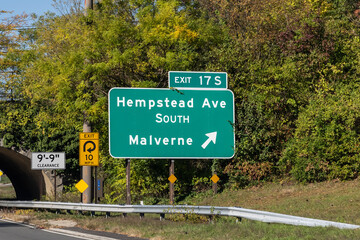 exit sign on the Southern State Parkway on Long Island, New York for 17 S South Hempstead Ave...