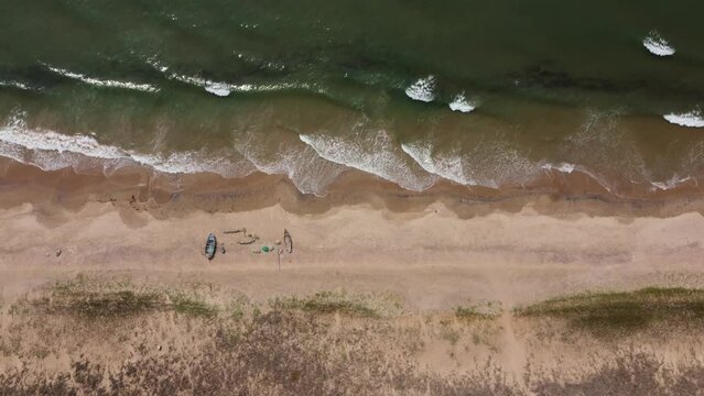Overhead Shot of Drone Zooming in on a Beach