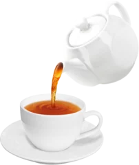Fototapeten Pouring Tea Cup With Tea Or Coffee. Teapot And Cup pro PNG transparent background © I-MM