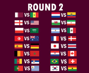 Matches Round 2 Countries Emblem Flag Symbol Design football Final Vector Countries Football Teams Illustration