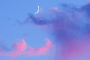 Colourful sunset with moon