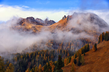 Autumn landscape in the Dolomites, Italy, Europe