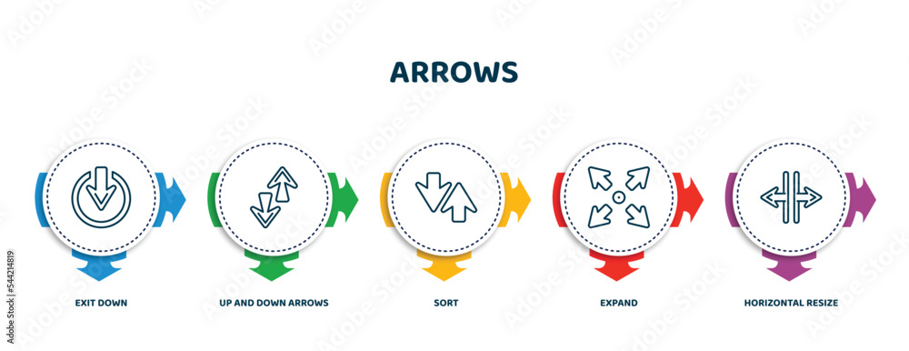 Poster editable thin line icons with infographic template. infographic for arrows concept. included exit do
