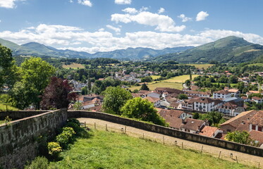 View of the landscape of Pays Basque near Saint Jean Pied de Port, France - obrazy, fototapety, plakaty