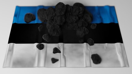 Coal on top of the flag of Estonia (3D render)
