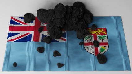 Coal on top of the flag of Fiji (3D render)