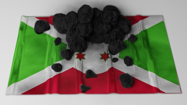 Coal on top of the flag of Burundi (3D render)