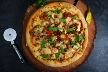delicious hot pizza on the board