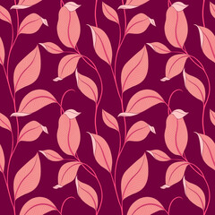 Luxury seamless pattern with striped leaves. Elegant floral background in minimalistic linear style. Trendy line art design element. Vector illustration.