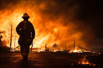 3D Illustration, Digital Art, Close-up on a firefighter back with a fire in the background