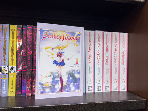 Woodinville, WA USA - circa November 2022: Close up selective focus on Sailor Moon manga for sale inside a Barnes and Noble store.