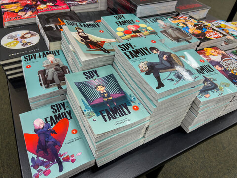 Woodinville, WA USA - circa November 2022: Close up selective focus on Spy X Family manga for sale inside a Barnes and Noble store.