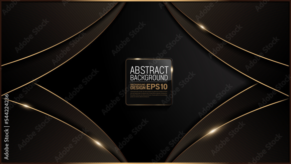 Sticker gold curve line on black luxury background, image abstract, overlap layer shadow gradients space com