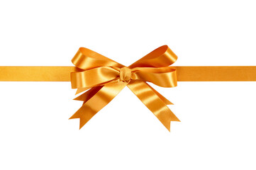 Gold christmas gift bow ribbon horizontal banner isolated transparent background photo PNG file