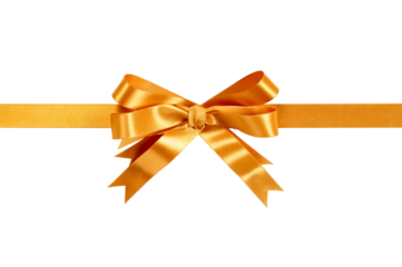 Gold christmas gift bow ribbon horizontal banner isolated transparent background photo PNG file