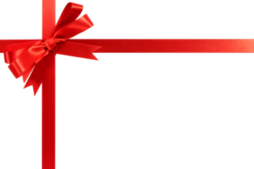 Red christmas gift ribbon and bow horizontal isolated transparent background photo PNG file