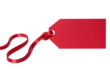 Red gift tag with tied ribbon isolated transparent background photo PNG file