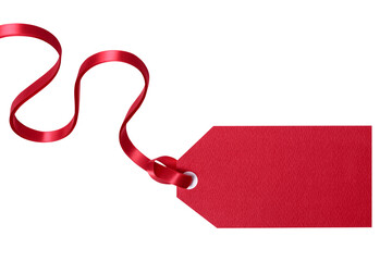 Red gift tag with ribbon blank plain isolated transparent background photo PNG file - obrazy, fototapety, plakaty